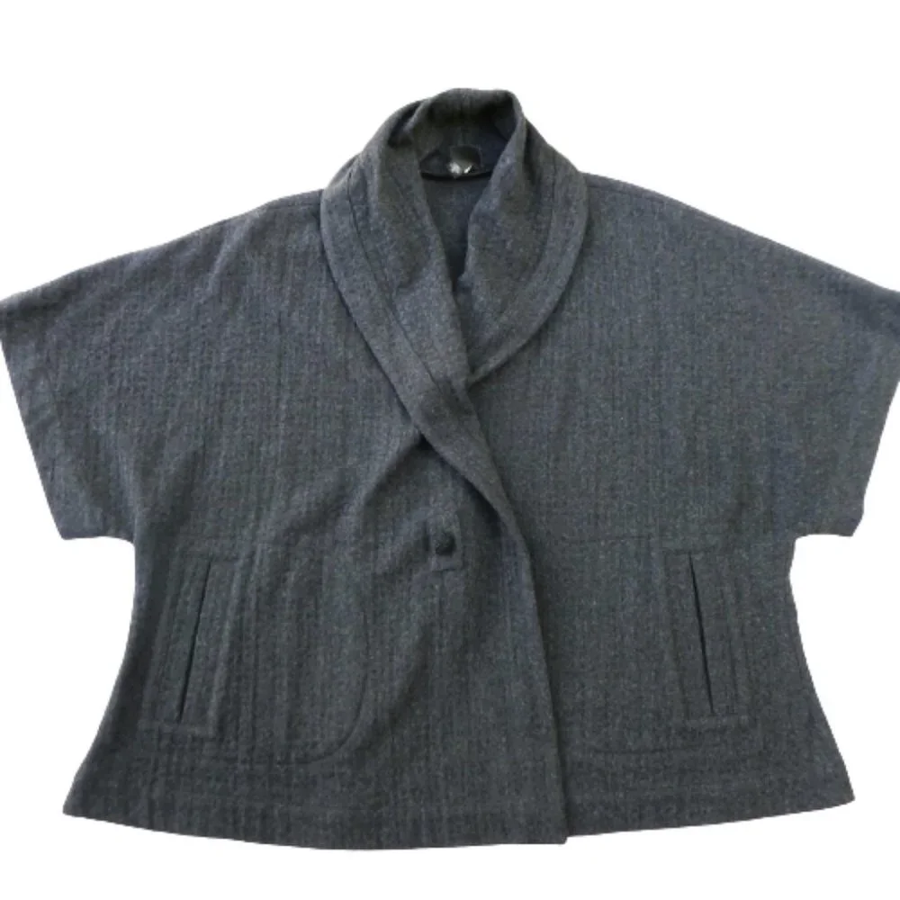 ANGoRa WooL Eileen Fisher Lagenlook Kimono Sleeve Cape Jacket Charcoal M